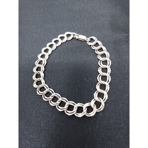Sterling Silver Charm Bracelet Double Link 925 Lobster Clasp 7" Long